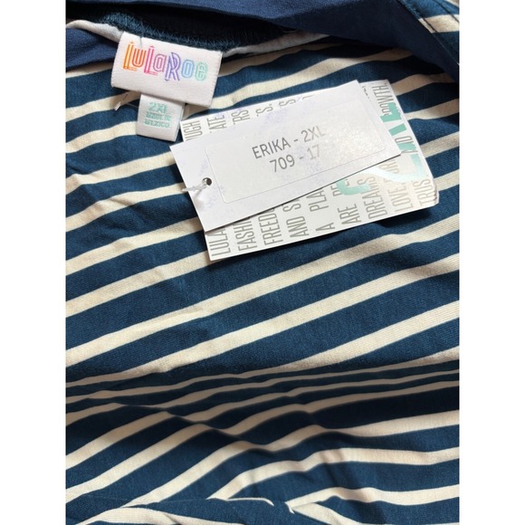 LuLaRoe Womens Top Size 2XL Erika Peacock Blue Stripes Swing Tunic XXL 2X NWT - Picture 2 of 3
